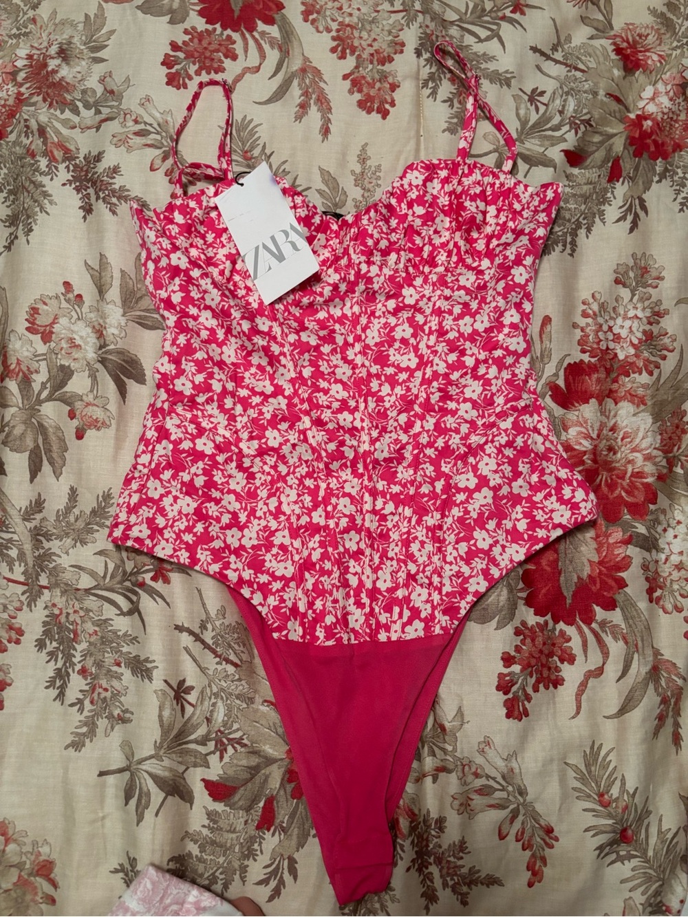 Zara Hot Pink Floral One-Piece Bodysuit